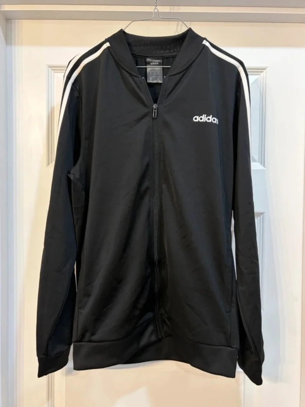 adidas Black Track Jacket with White Shoulder Stripes
